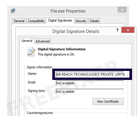 Screenshot of the AB-REACH TECHNOLOGIES PRIVATE LIMITED certificate